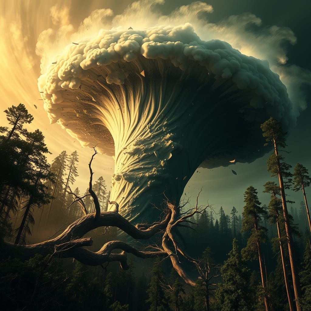 Hyperrealistic Tornado Devastates Ancient Forest