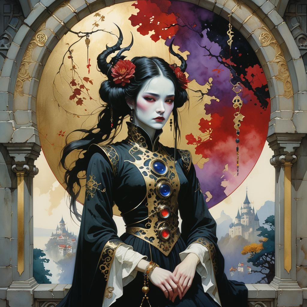 Mysterious Gothic Figure in Dark Romanticism Style