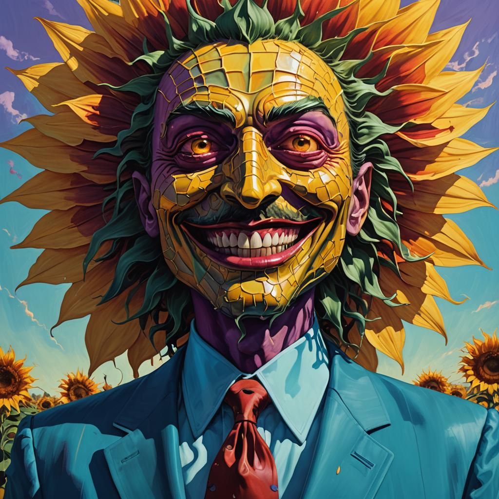 Surreal Sunflower Man in Dystopian Style