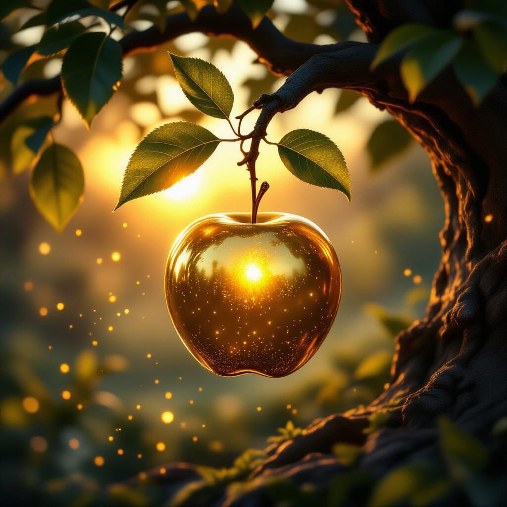 Enchanted Golden Apple in a Magical Forest
