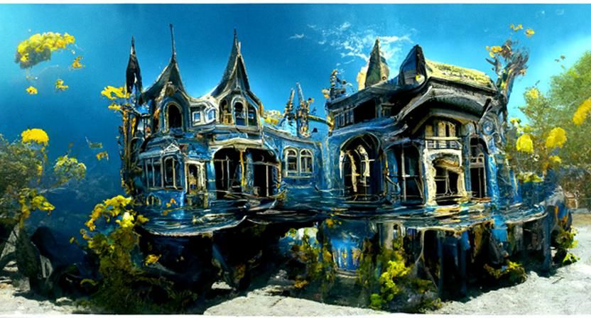 Underwater Victorian Houses in Ethereal Digital Painting