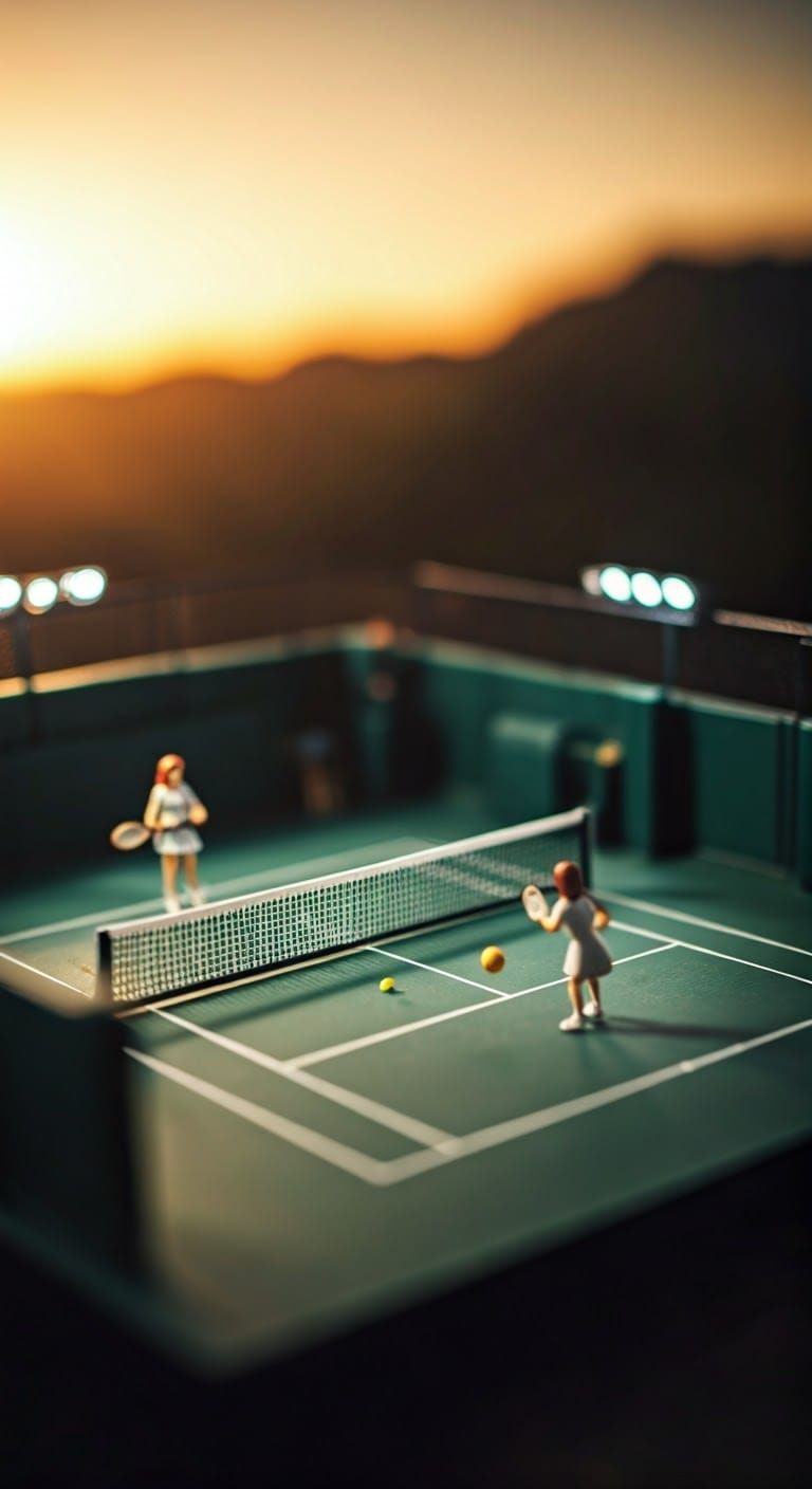 Miniature Tennis Court Diorama in Cinematic Style