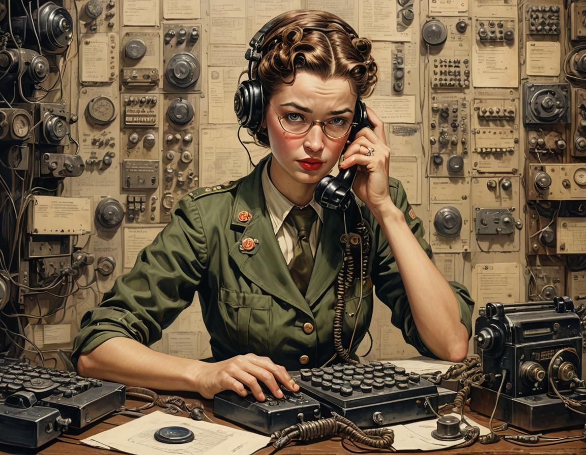 WWII Telephone Operator in Vintage Style