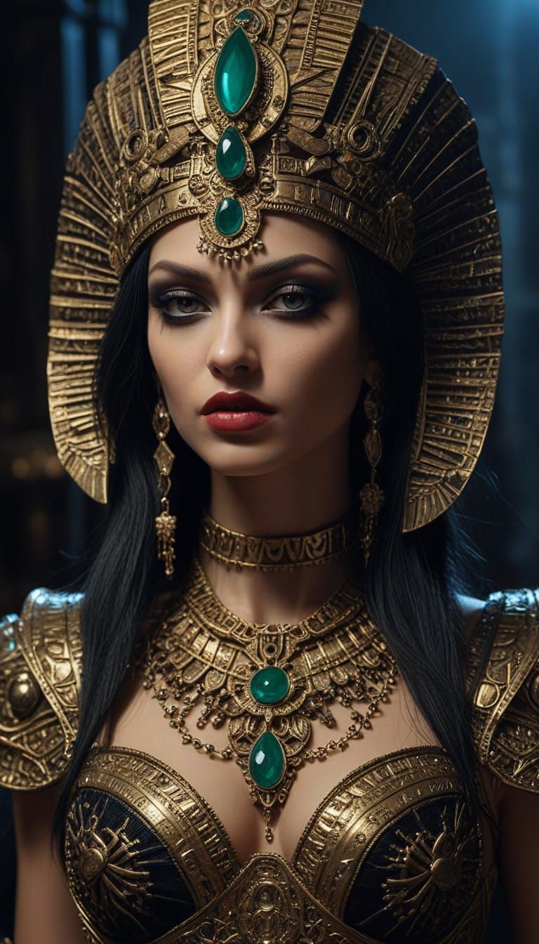 Egyptian Vampire Queen Exudes Dark Seduction in Intricate, G...