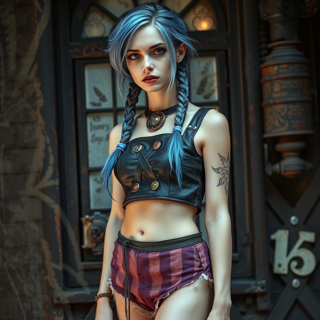 Gritty Steampunk Woman Amidst Undercity Machinery