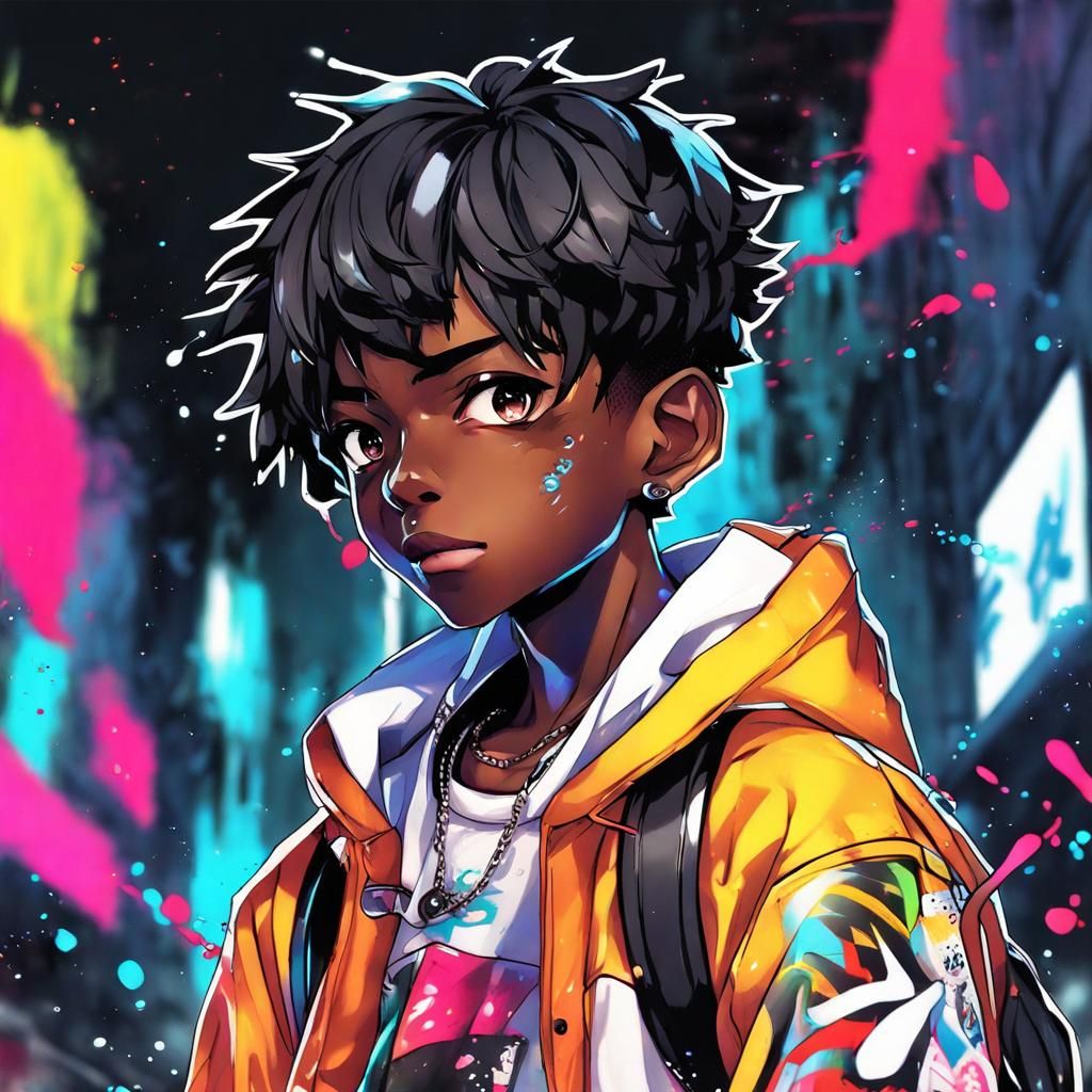 Cute Black Manga Boy Baddie in Anime Style