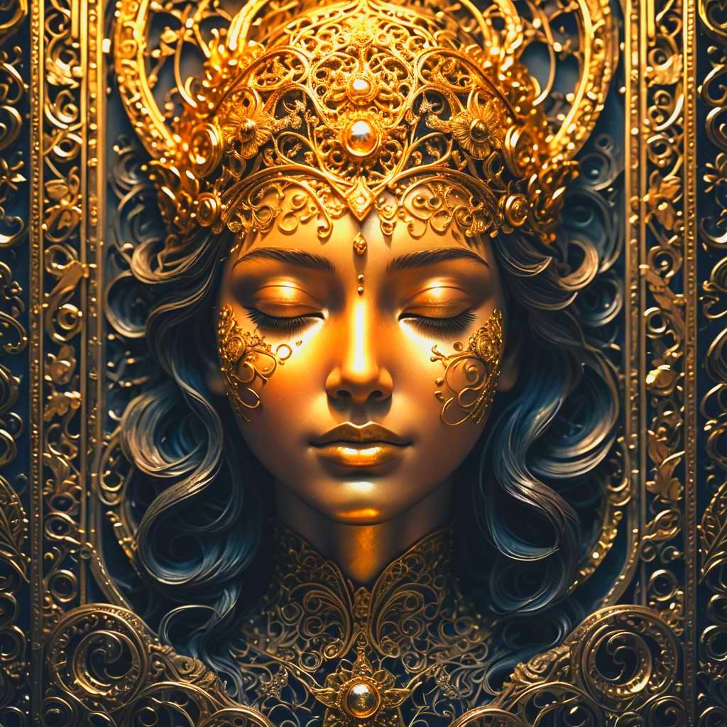 Sleeping Goddess Face with Chromed Metal Filigree