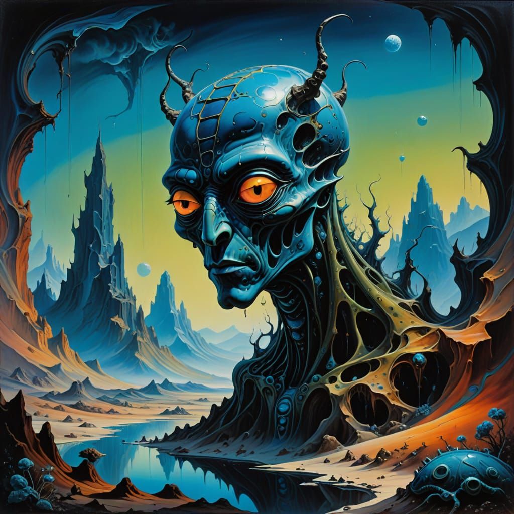 Surreal Sci-Fi Alien Portrait in Vibrant Neon Colors