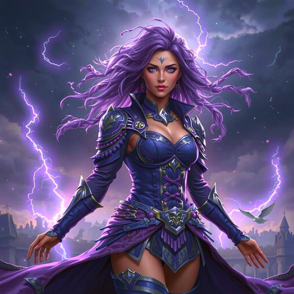 Mystical Storm Sorceress in Dramatic Pose