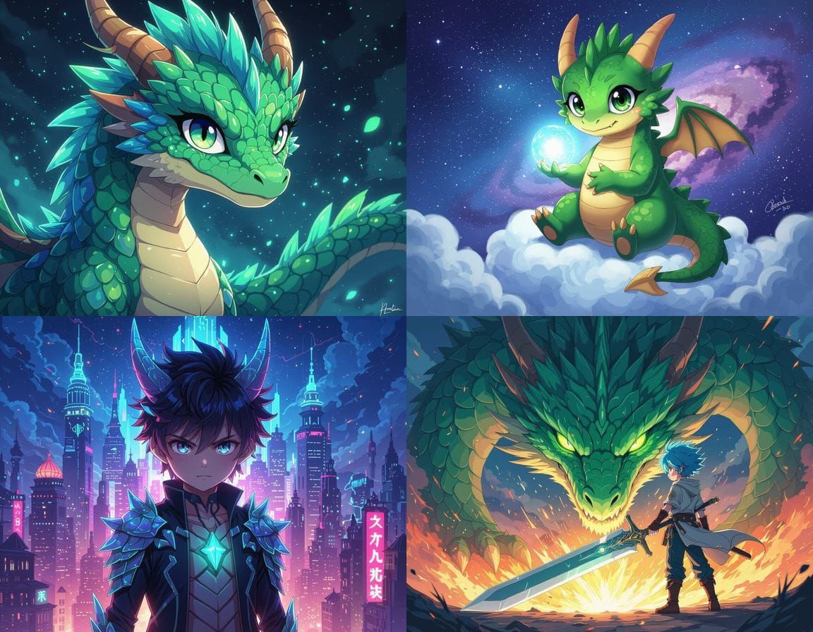 Epic Anime Battle: Boy Confronts Fearsome Dragon