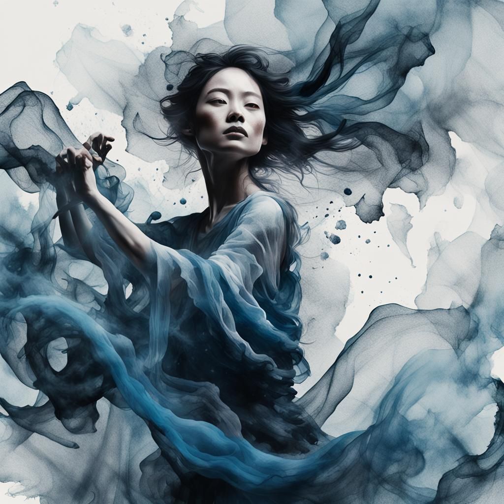 Ink Splatter Portrait in Hiroshige Style