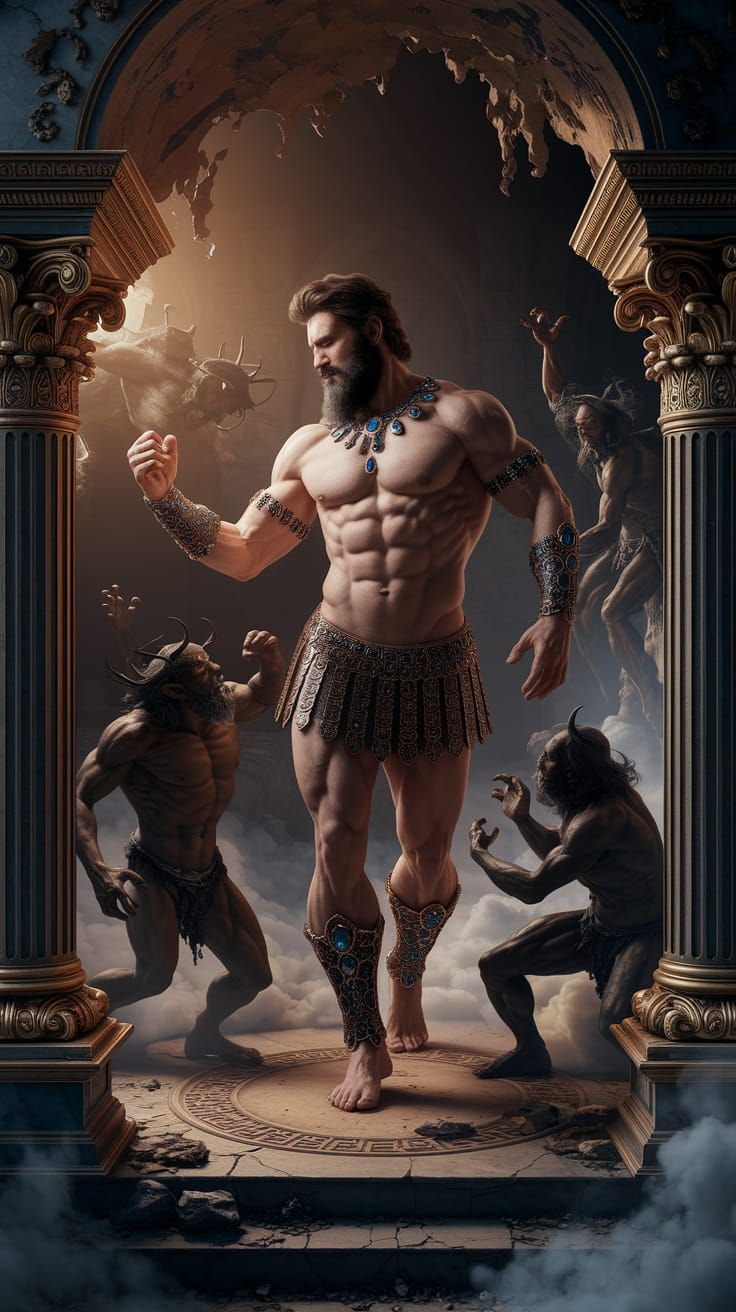 Epic Greek God Battles Demonic Forces in Ancient Temple