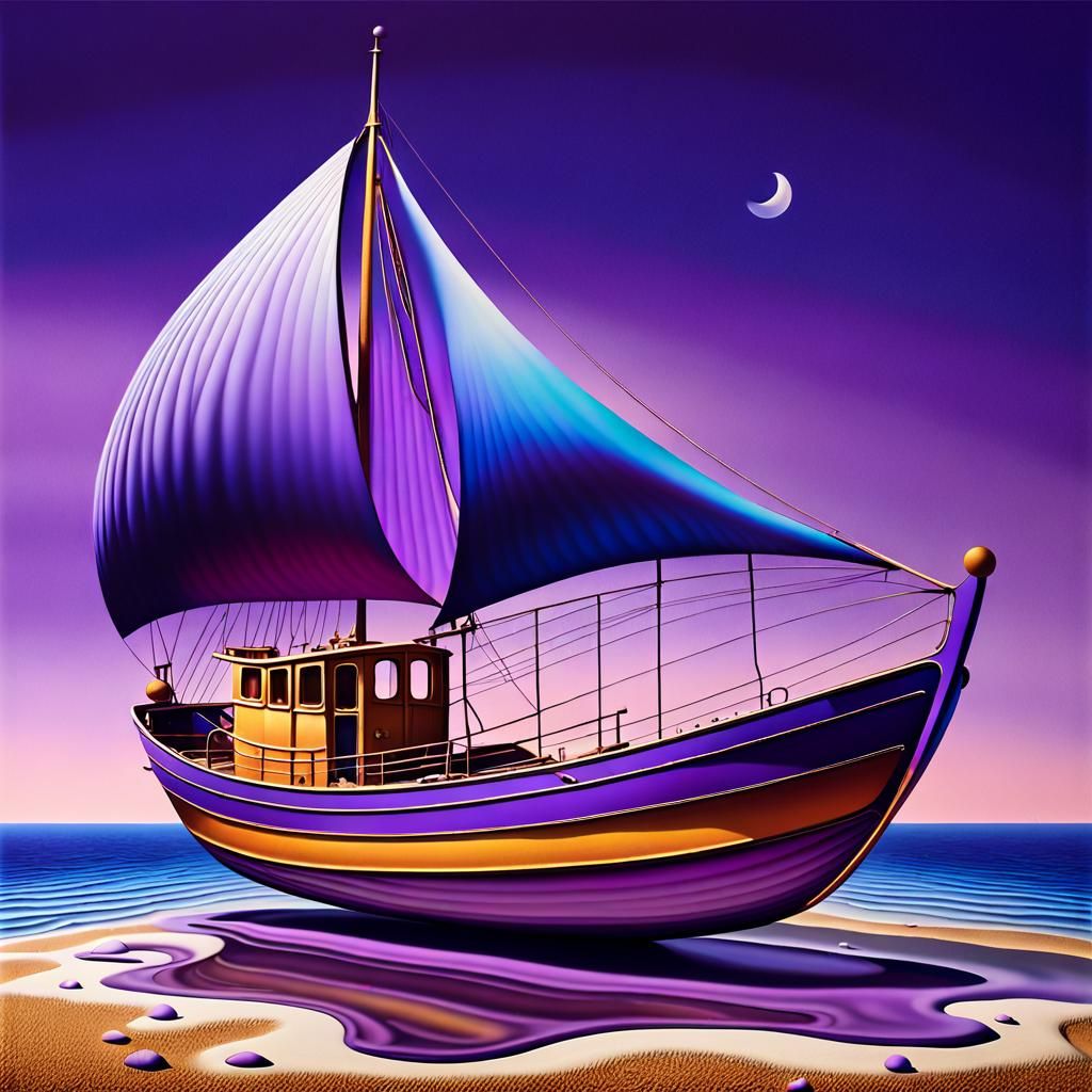 Surreal Seashell Boat in Purple, a Digital Art