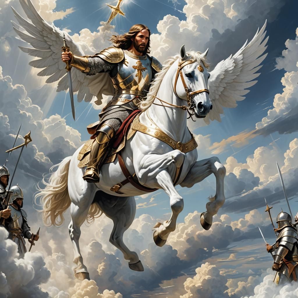 Jesus on Winged Horse in Knight's Armor