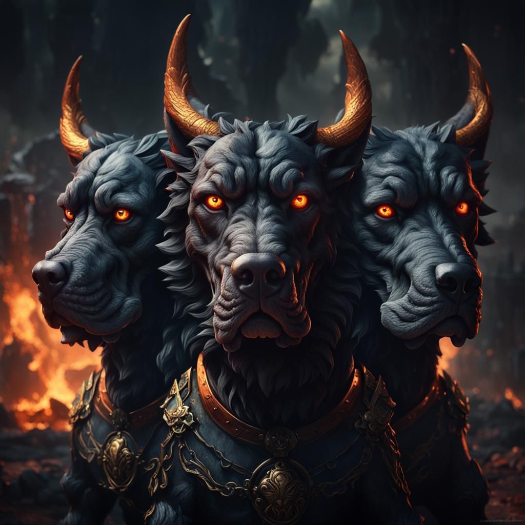 Cerberus the 3 headed dog of the Underworld. .