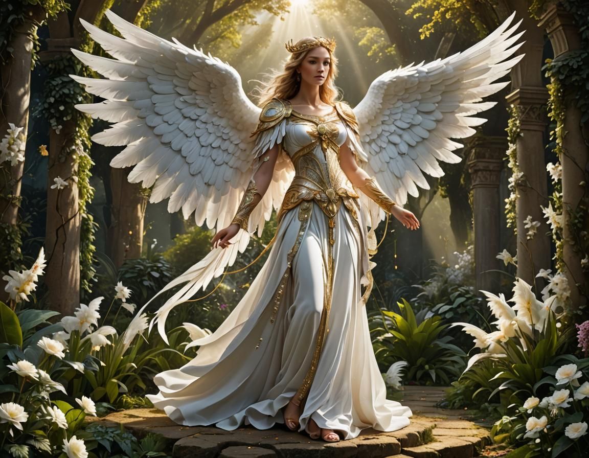 Elegant Seraphim Angel in the Garden of Eden