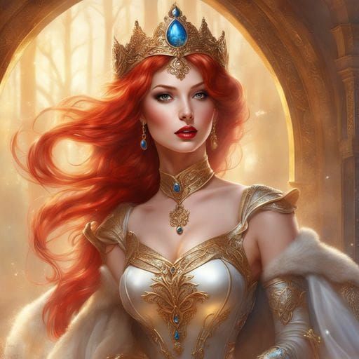 Glamorous Futuristic Portrait of a Red-Haired Princess