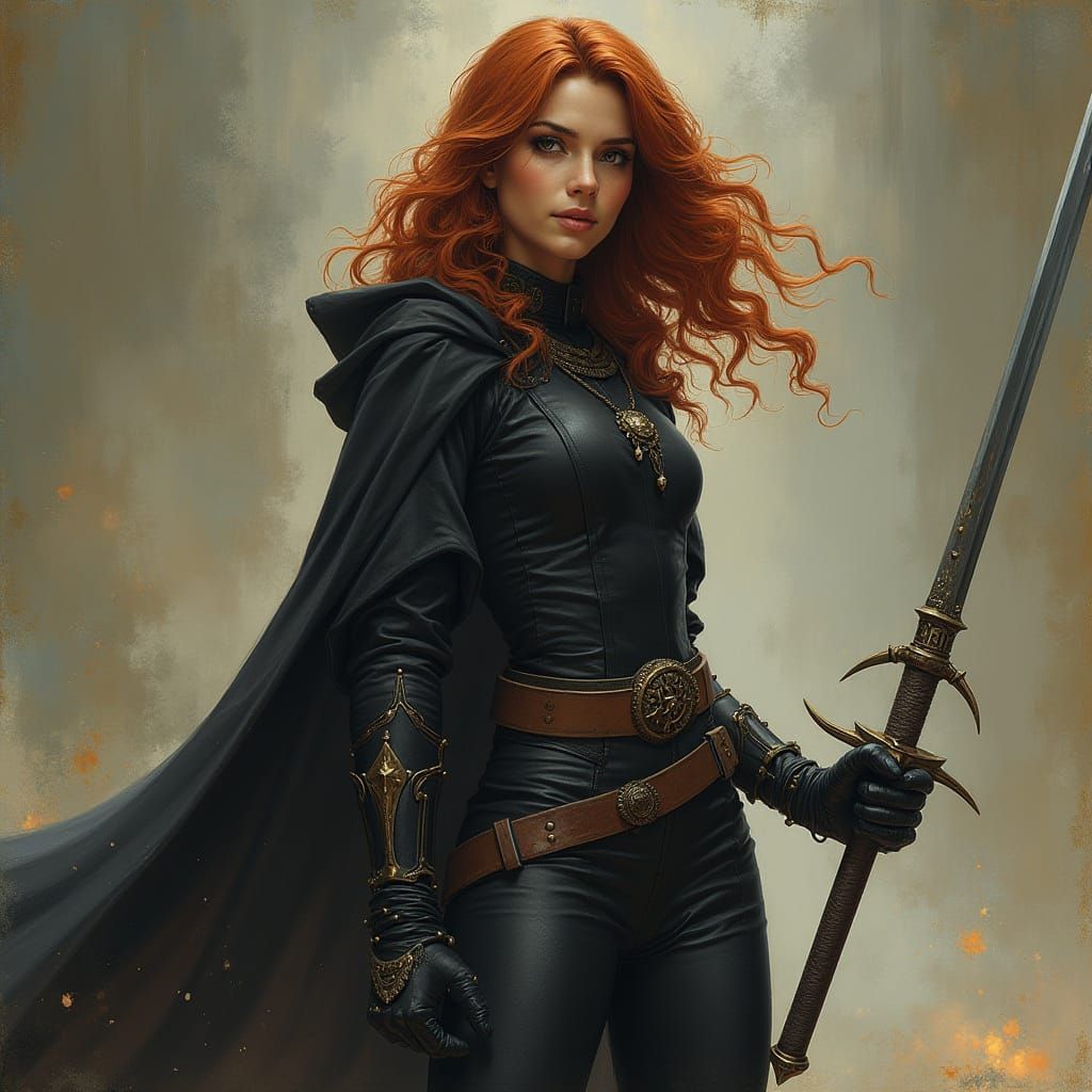 Mystical Warrior in Dark Fatigues, Wielding Sword with Comma...