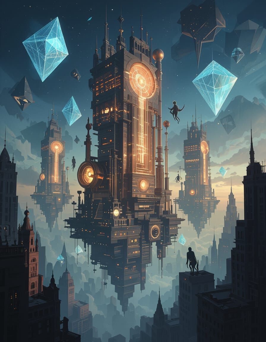 Surreal Cityscape of Arcane Instruments