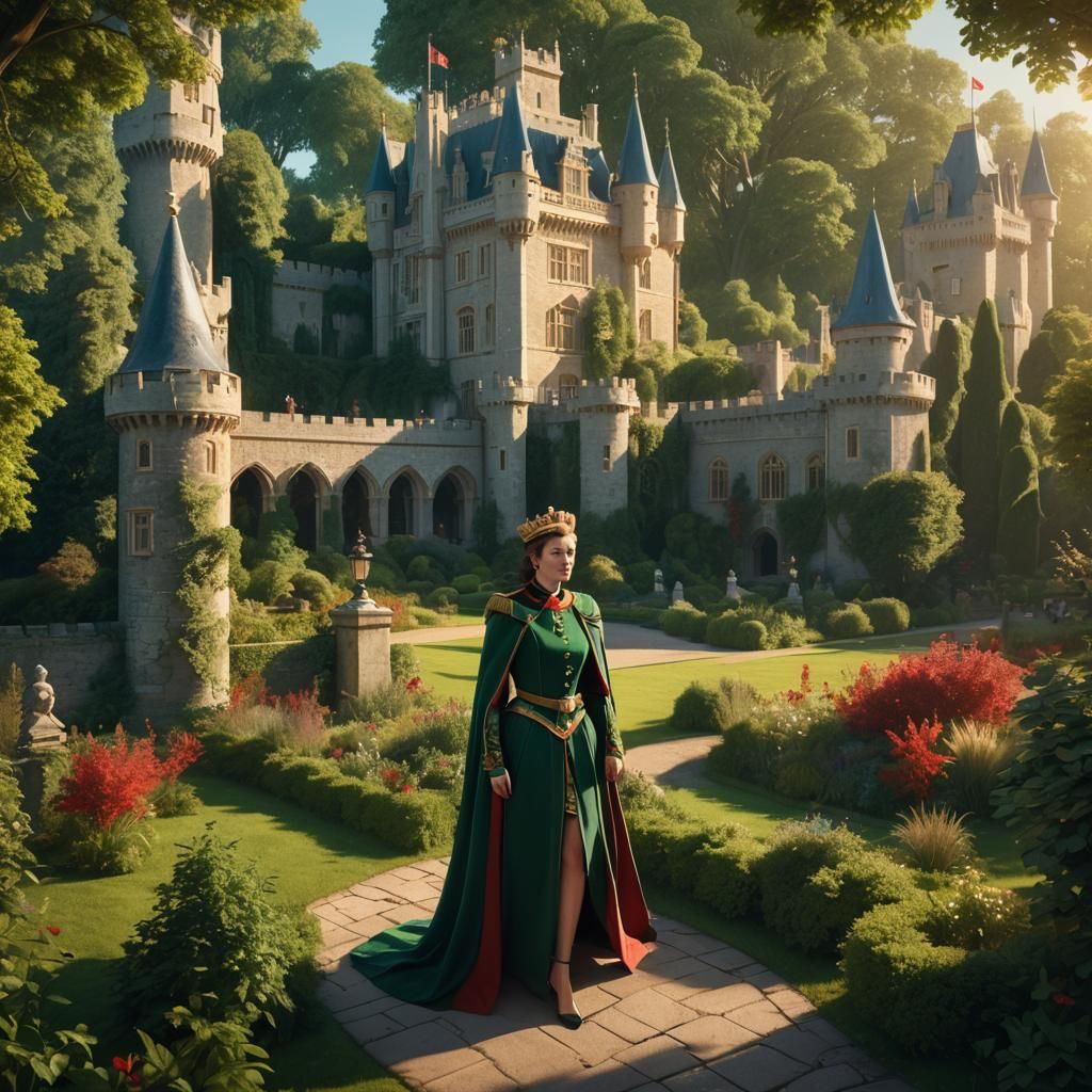 English Queen in Garden: Fantasy Concept Art