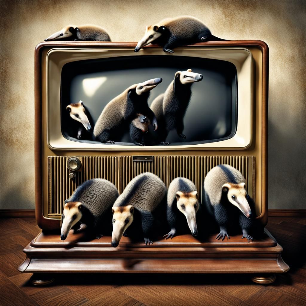 Anteaters Emerge From Antique Television: Photorealistic Ima...