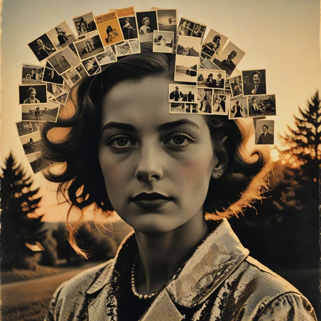 Romantic Golden Hour Woman in Vintage Collage