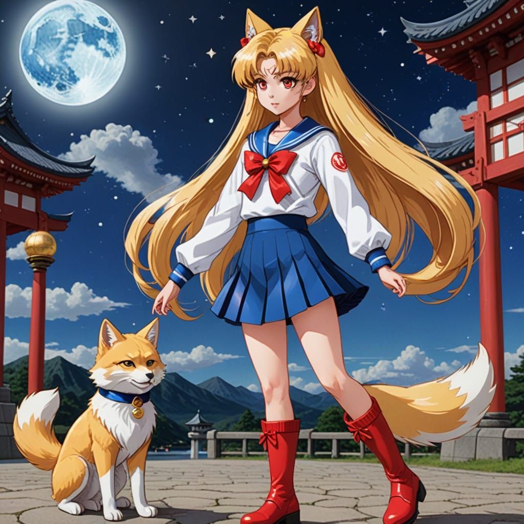 Japanese Kitsune in Odango Style Meets Sailor Moon in Cyberp...