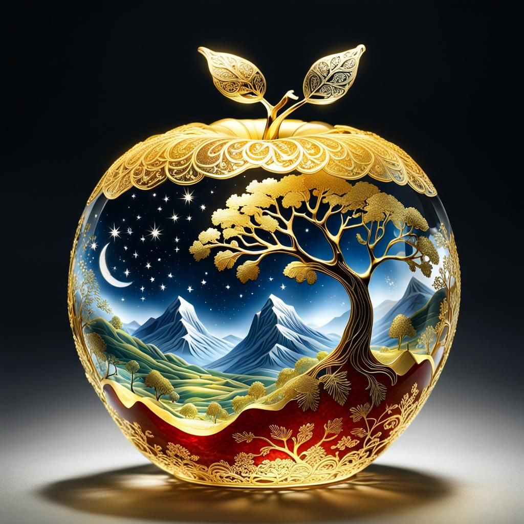 Starry Landscape Encased in Golden Crystal