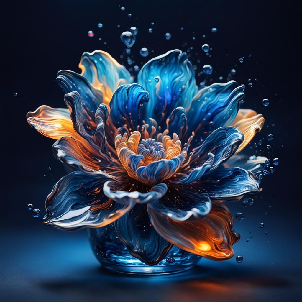 Glass Flower with Swirling Blue Fire