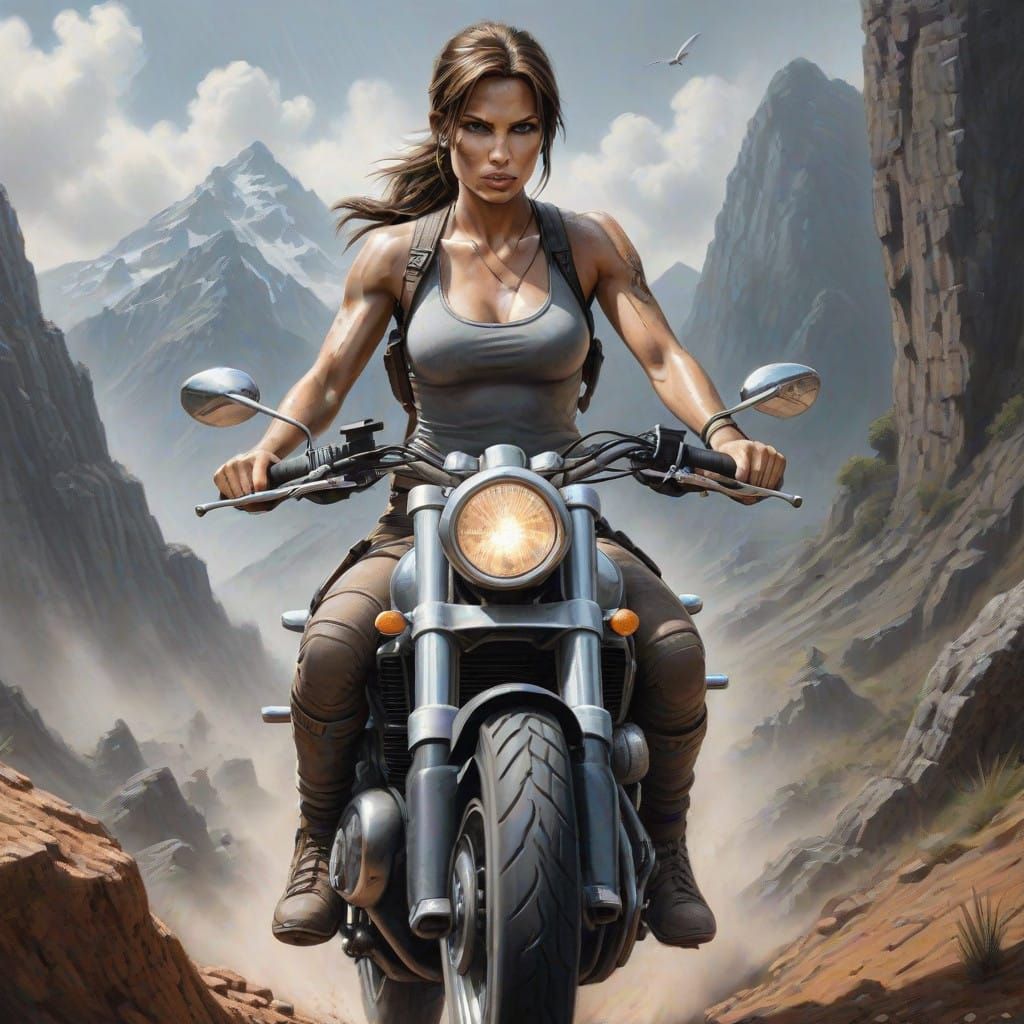 Lara Croft in Hyperrealistic Charcoal Drawing