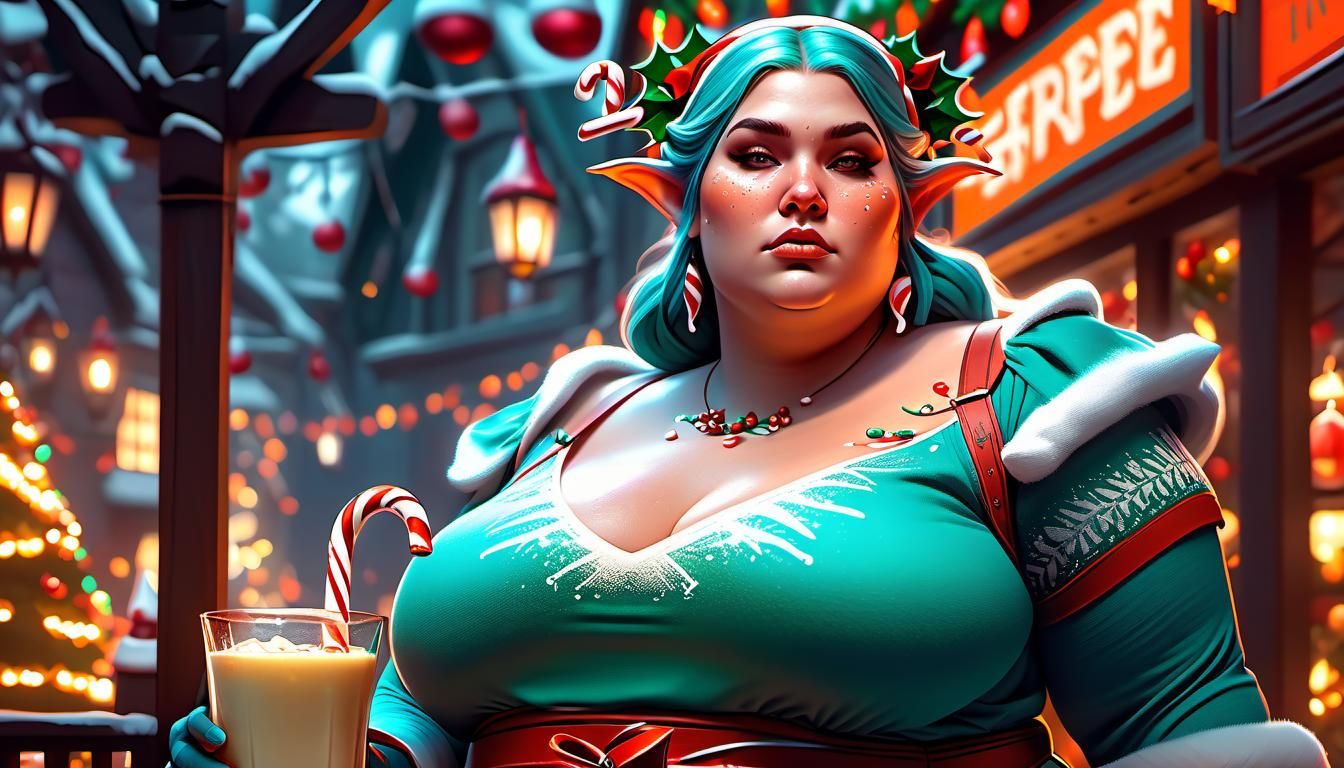 Festive Elf with a Full Tummy: Cinematic Concept Art