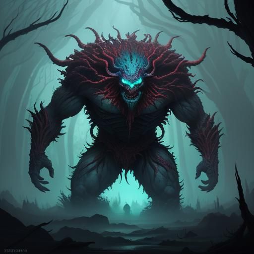 Horrific Mutant Fiend Rising in a Beksiński Style