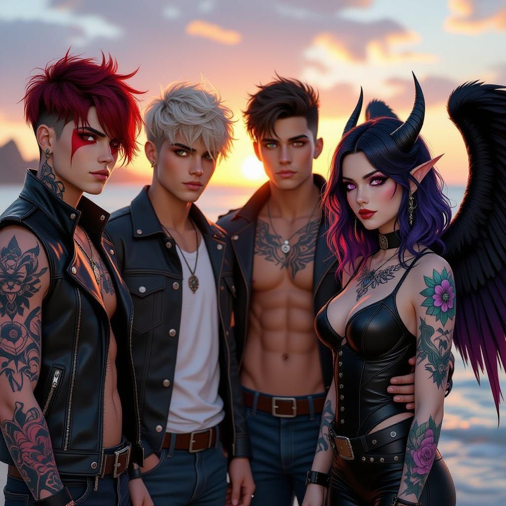 Four Diverse Friends in Detailed Concept Art