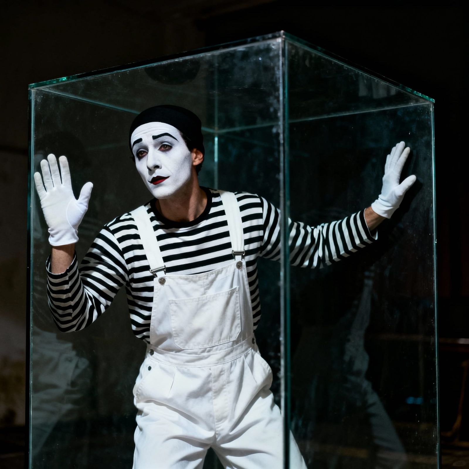 Mime Trapped in Glass Cube, Film Noir Style