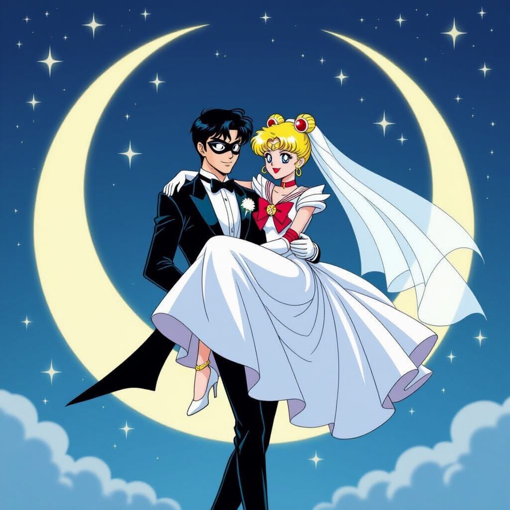 Tuxedo Mask and Sailor Moon Wedding on Moon