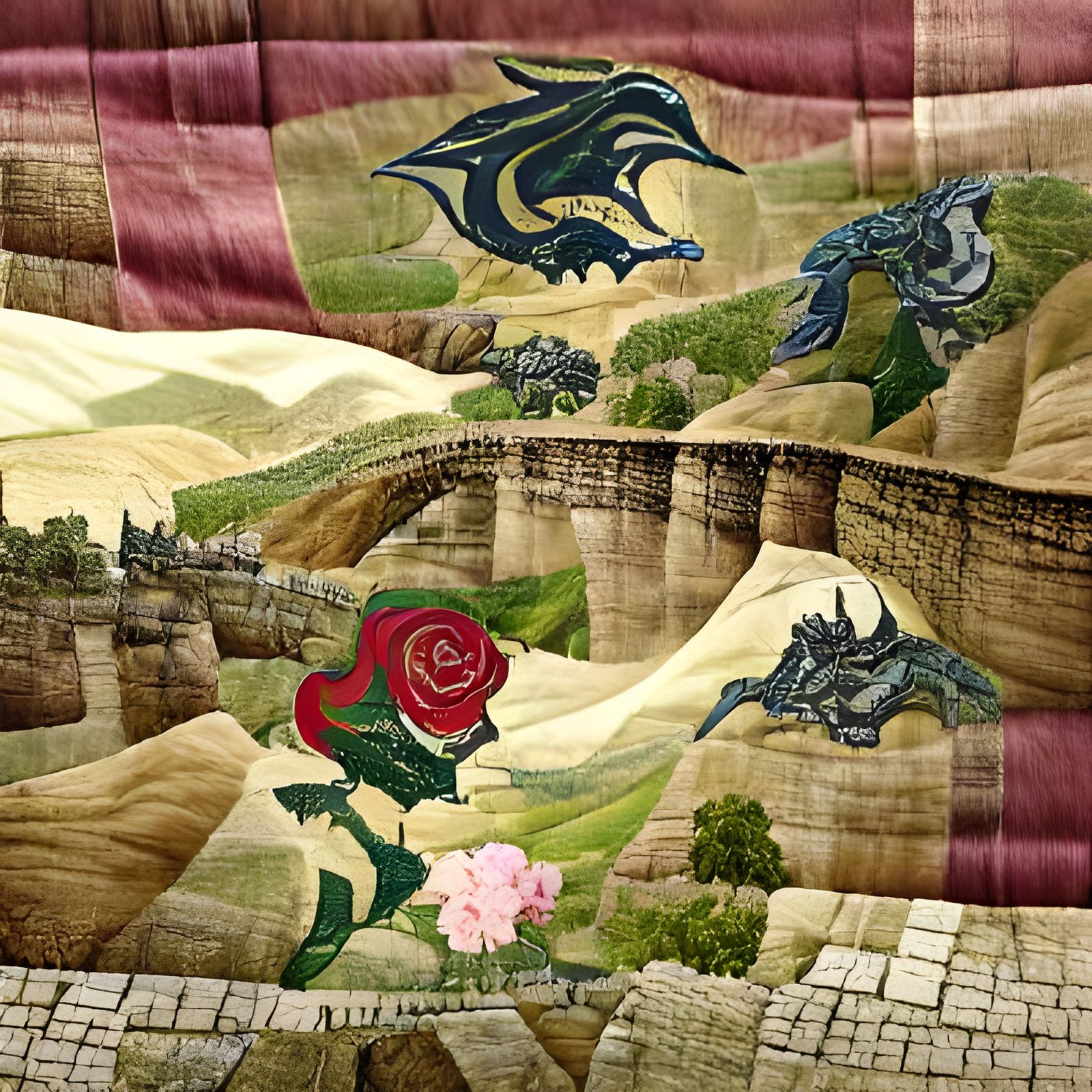 Dragon Valley Tapestry with Roses