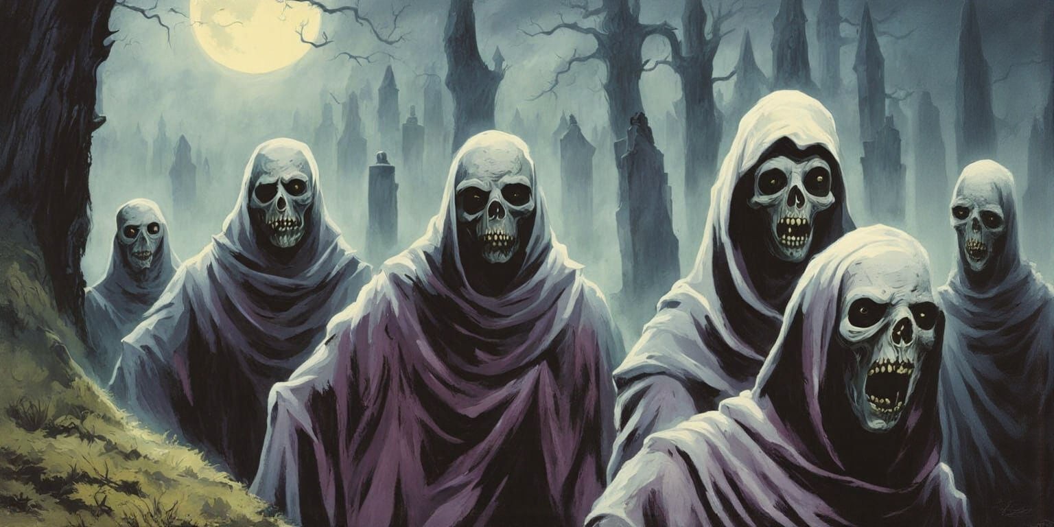 Graveyard Resurrection Under Moonlight in Horror Art Style