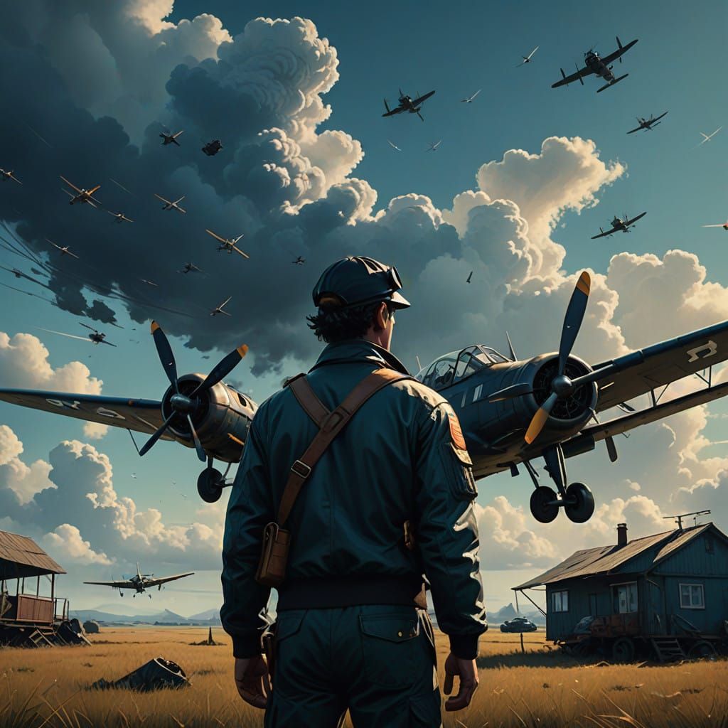Heroic Aviator in a Cinematic Aviation Scene