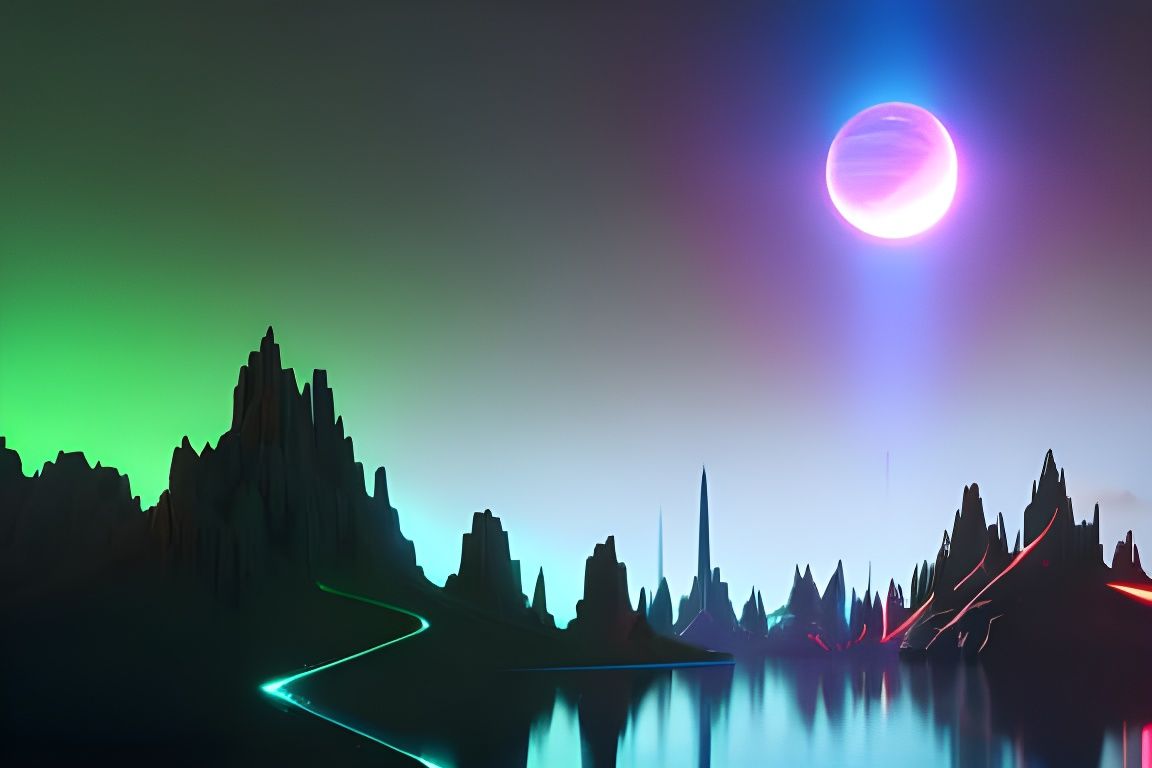 Neon Bismuth Crystal Towers Sci-Fi Landscape