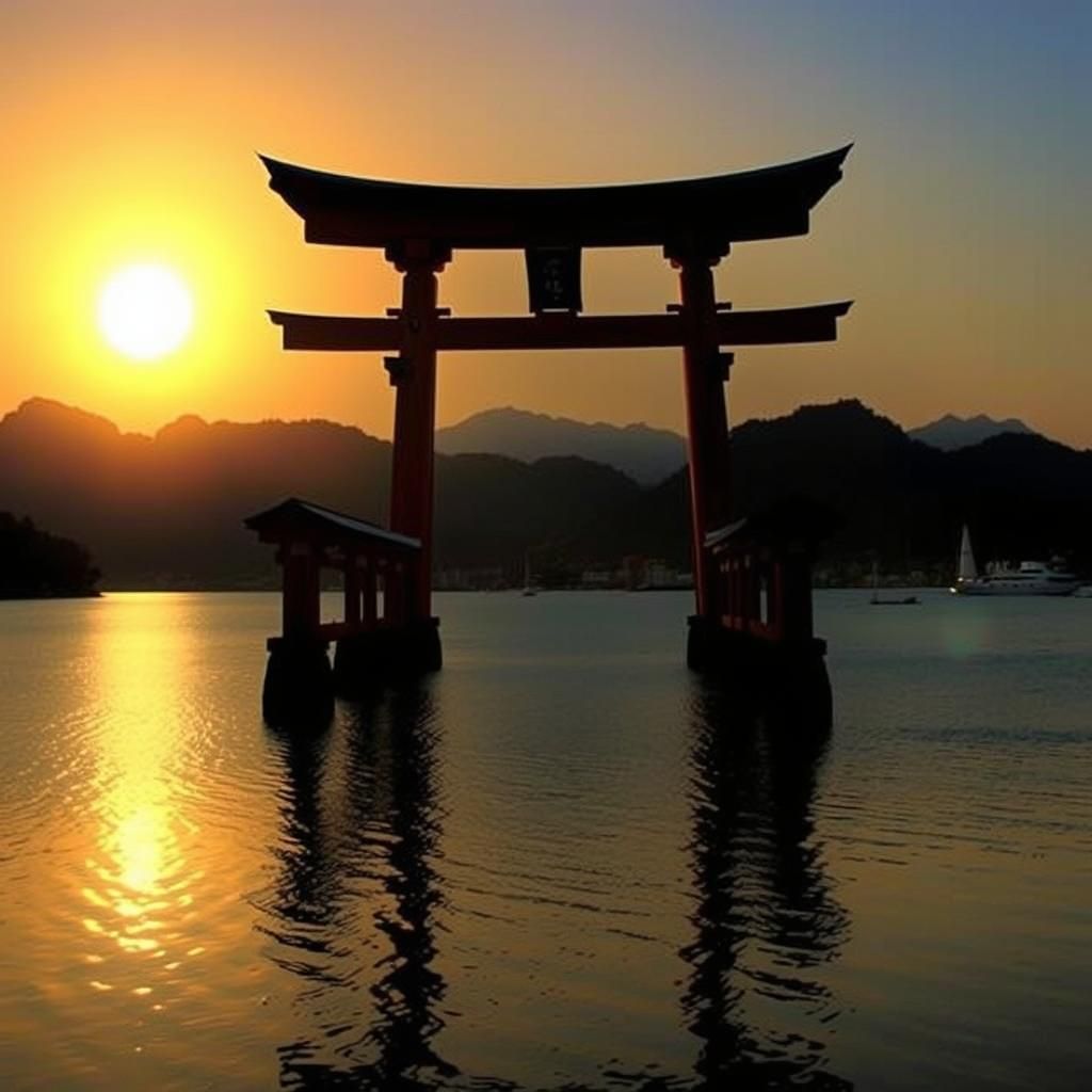 Majestic Sunrise Behind Itsukushima Shrine Torii