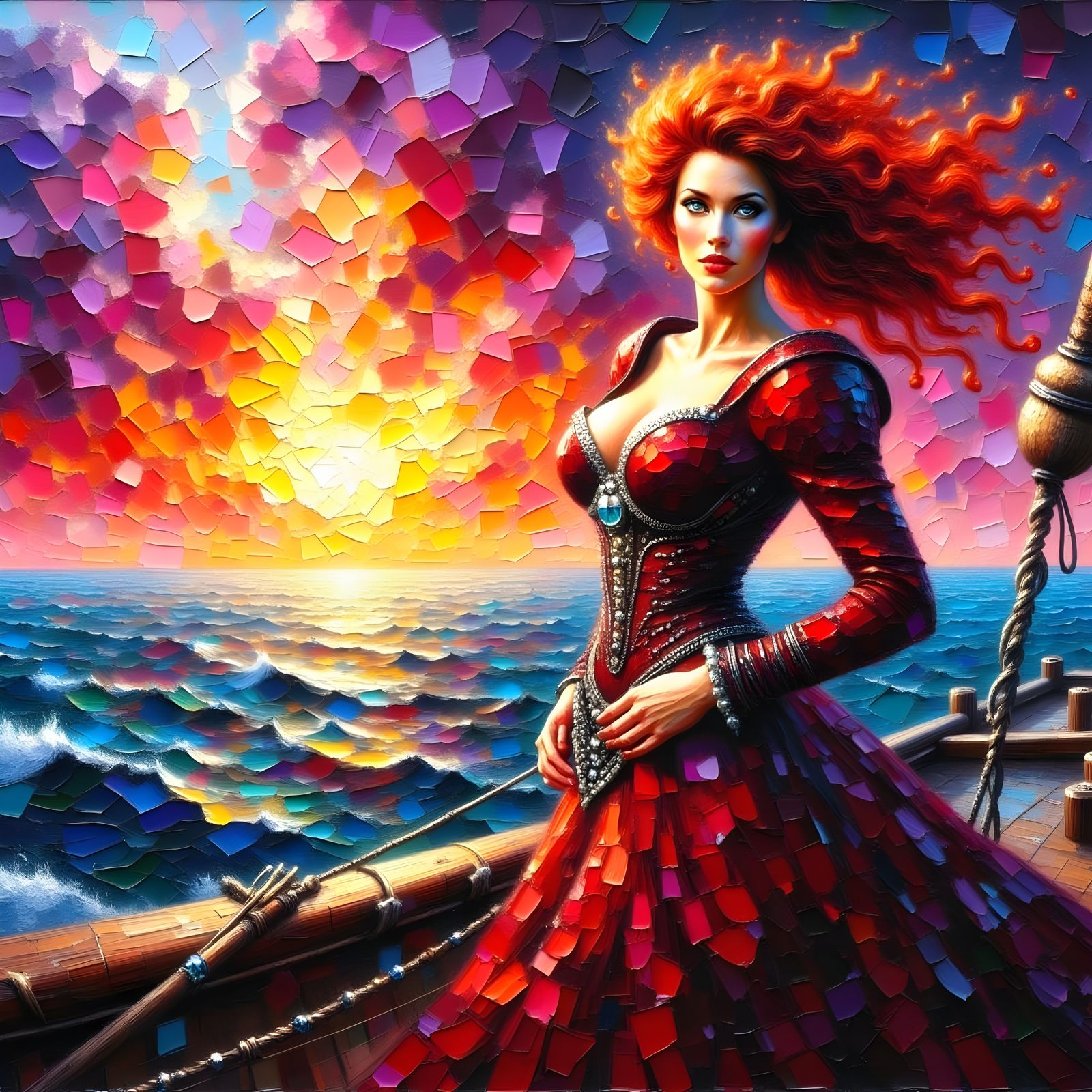 Red Haired Irish Pirate Queen in Sunset Glory