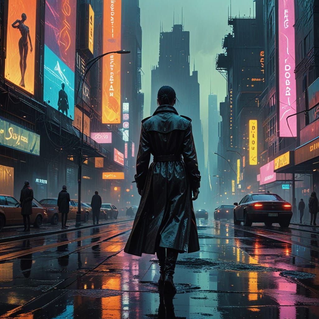 Futuristic Cityscape at Dusk in Neon-Lit Cyberpunk Style