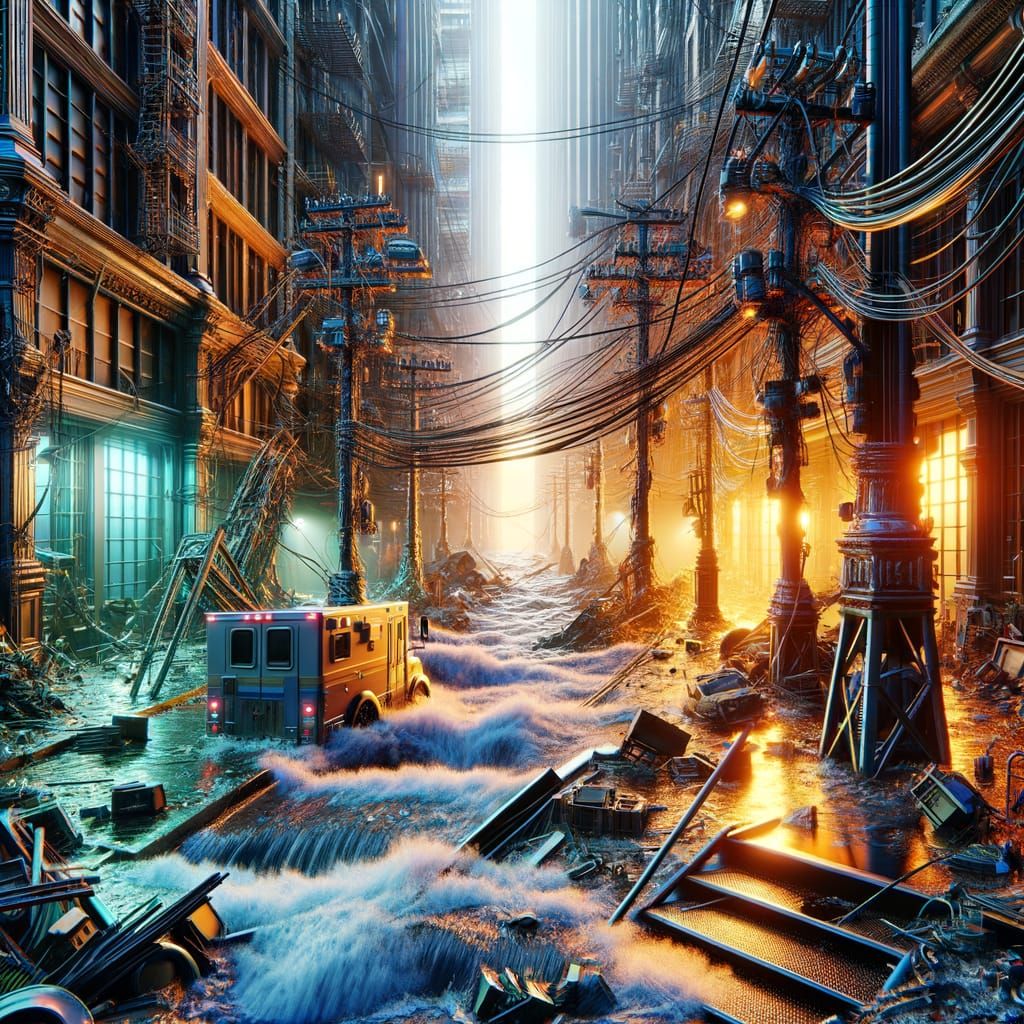 Hyper-Realistic Flood Disaster Devastates City Alley