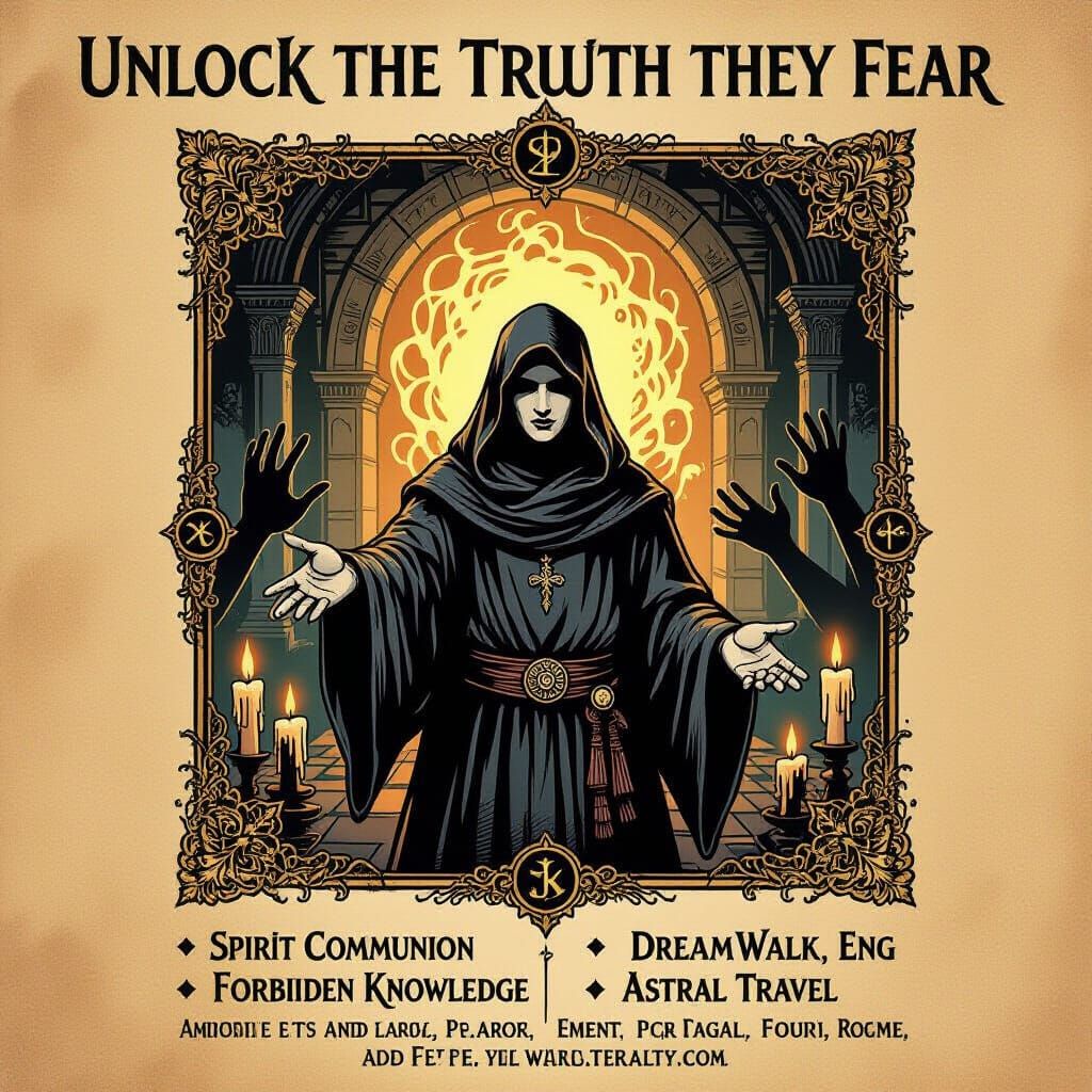 Vintage Occult Society Advertisement with Surreal Elements