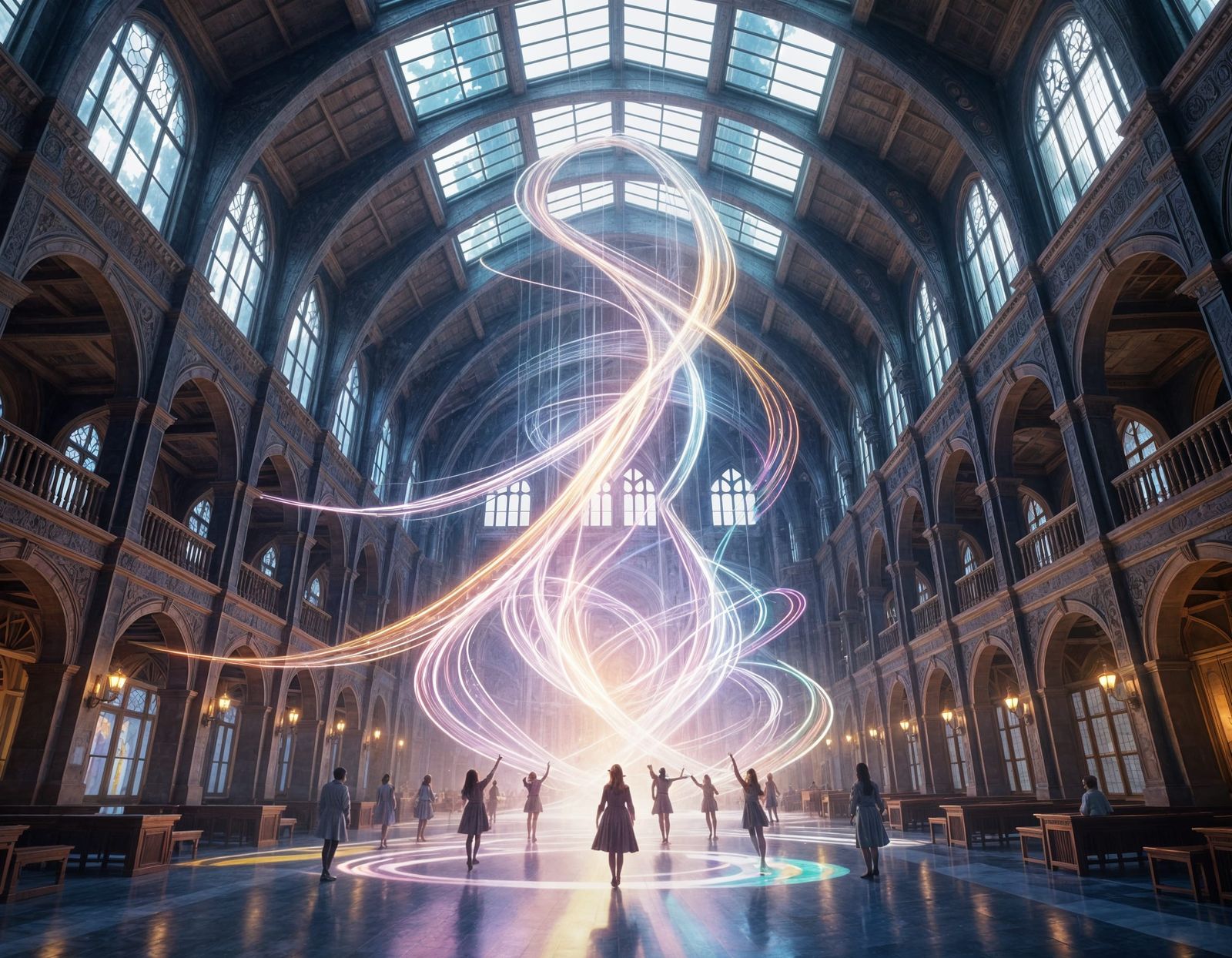 Colossal Spell School Atrium with Floating Students