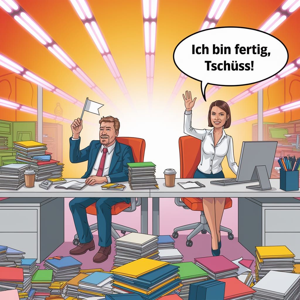 Stressed Office Worker Surrounded by Chaos