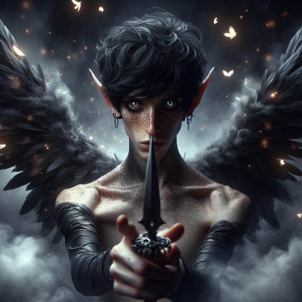 androgynous sorcerer with large wings