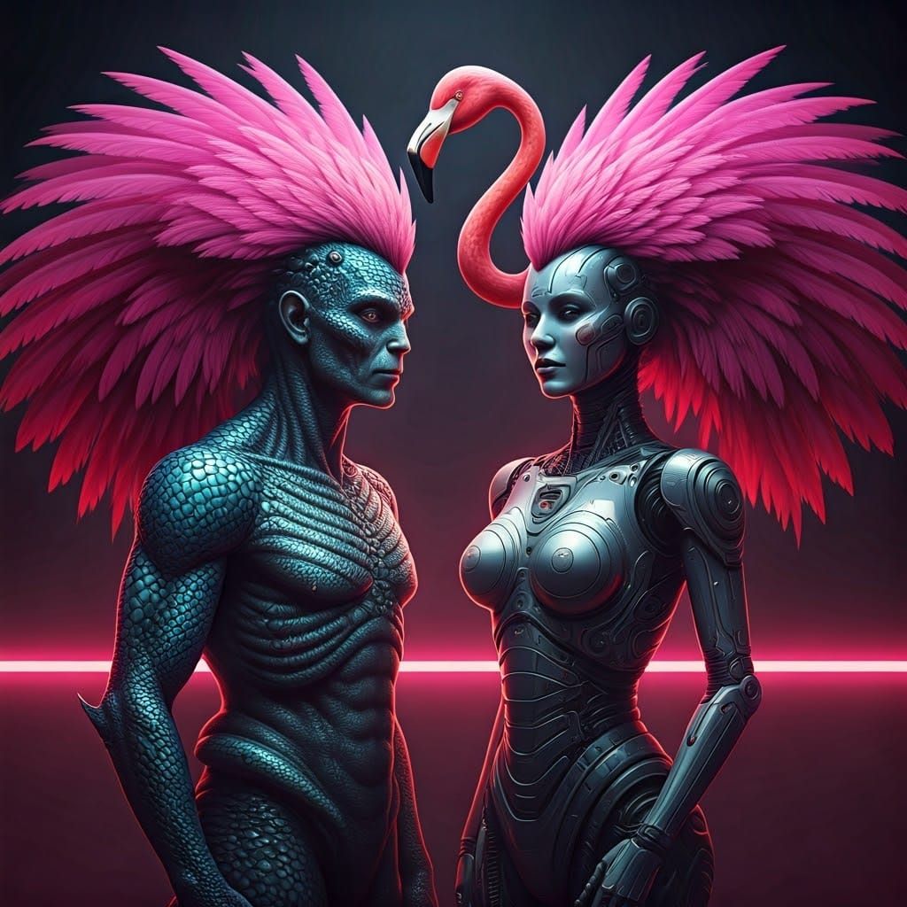 Vibrant Alien and Robot Unite in Whimsical, Futuristic Fusio...