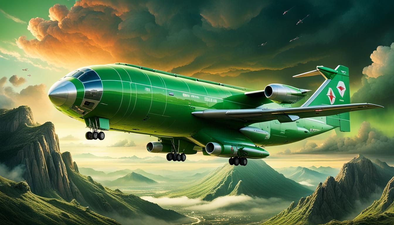 Thunderbird 2 Flies Over Mountain at Sunset