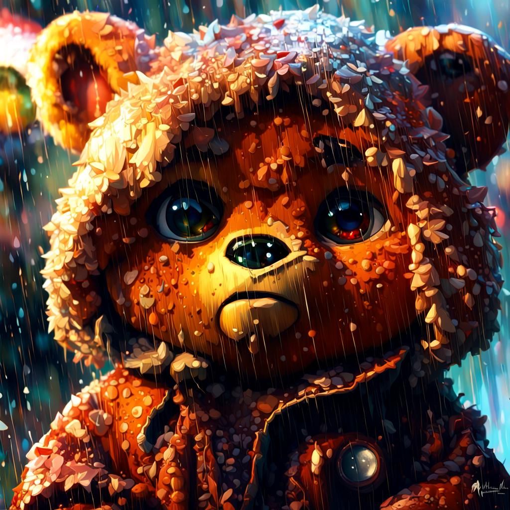 Sad Teddy Ruxpin Portrait in Detailed 3D Style